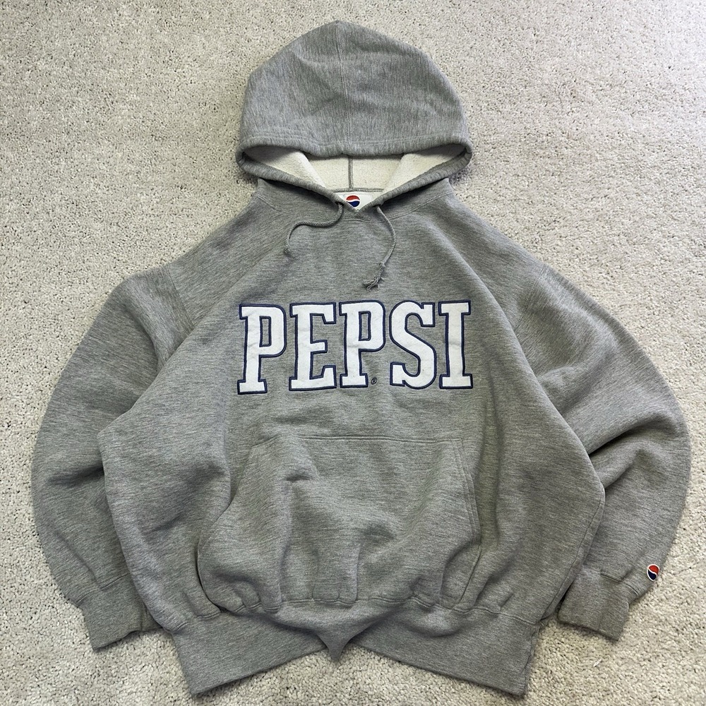 PEPSI vintage hoodie mens L Large gray long sleeve sweatshirt logo 90's Y2K